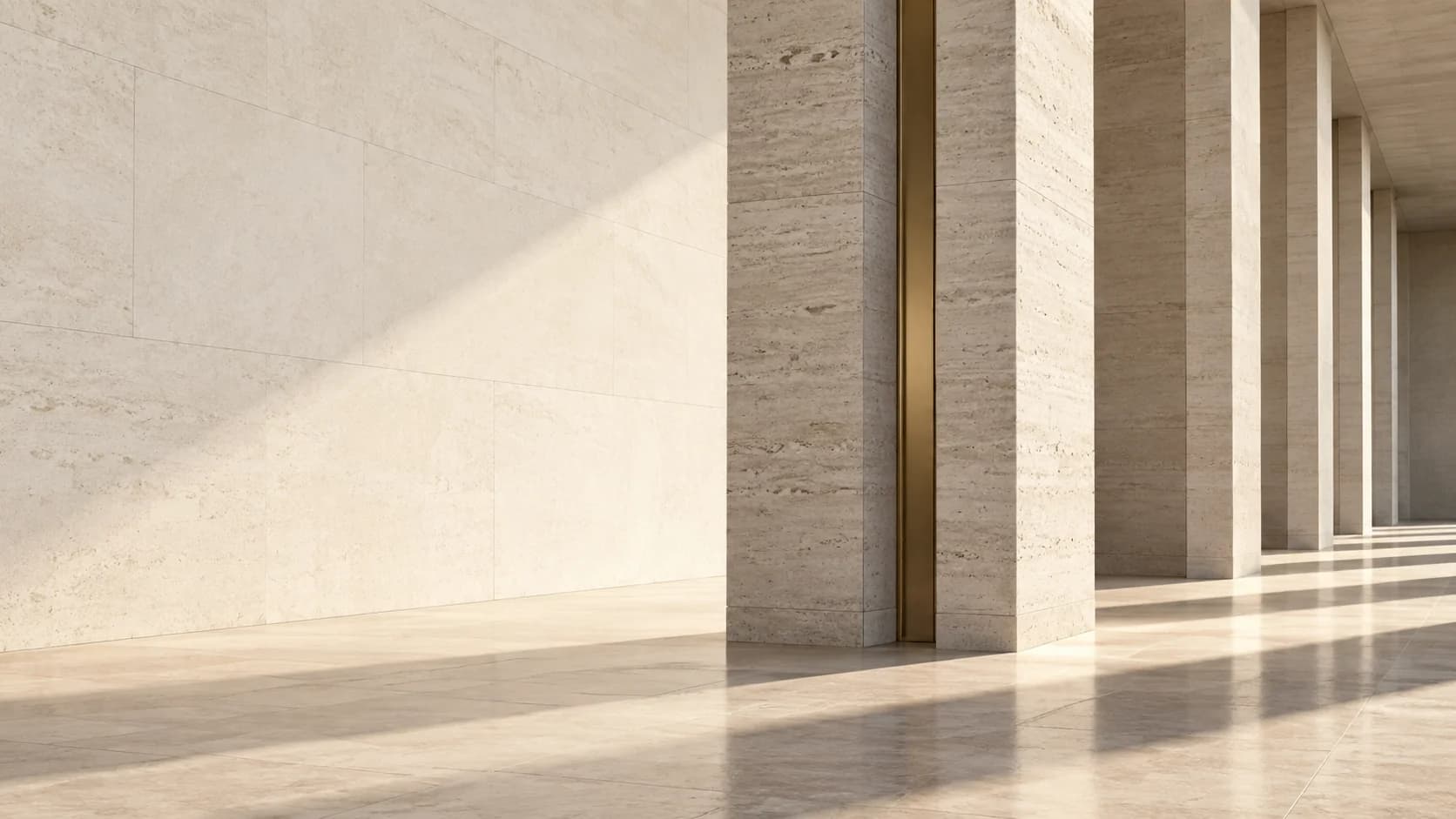 An abstract limestone colonnade in warm light