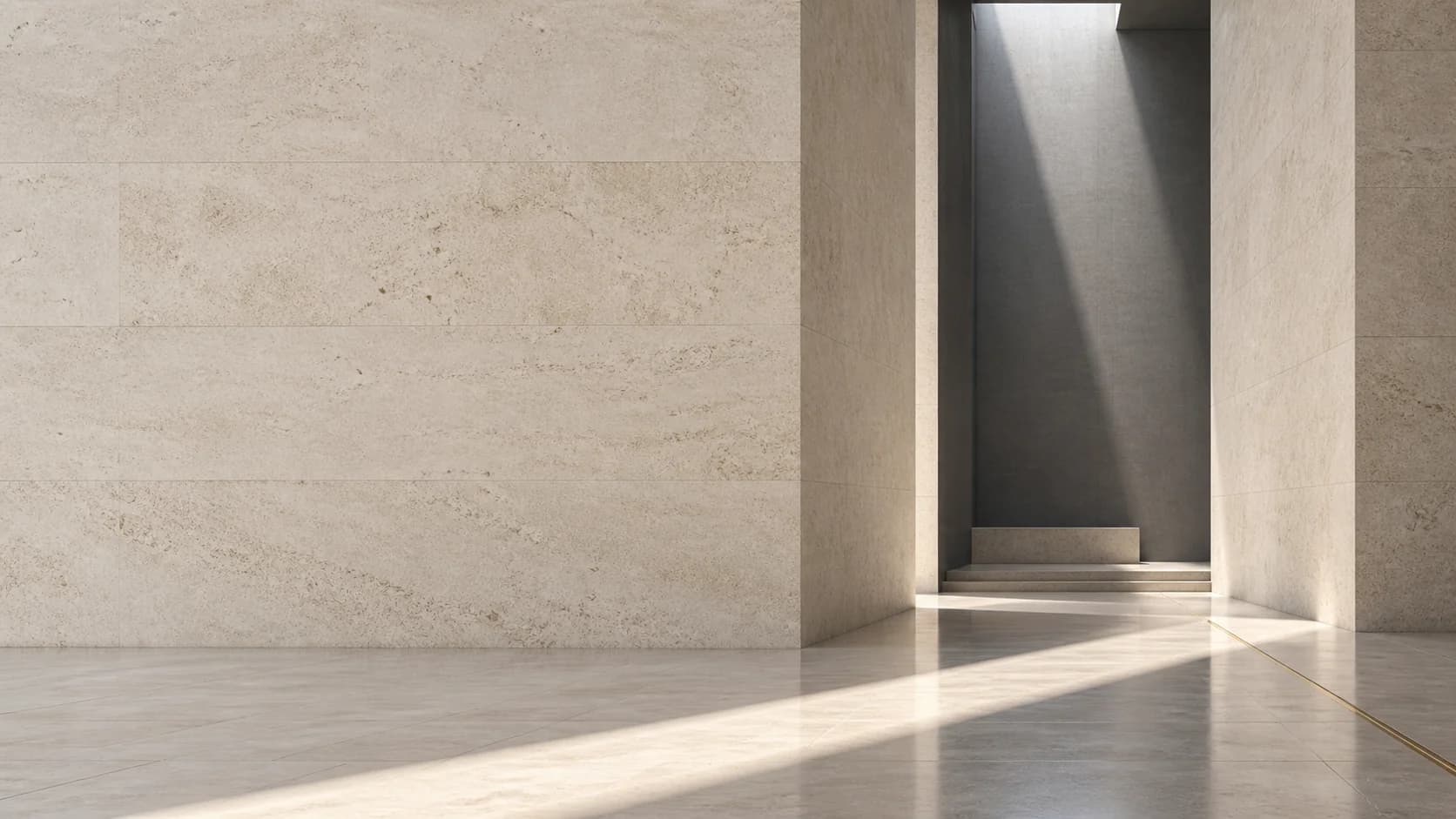 Light falling through an abstract monumental stone chamber